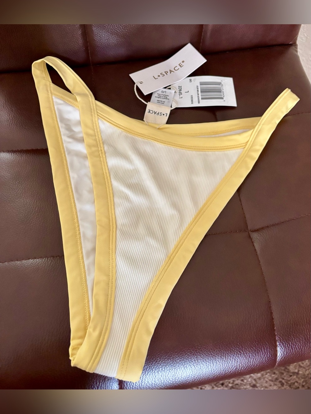 NWT LSPACE Mackenzie Bitsy Bikini Bottoms in White & Yellow